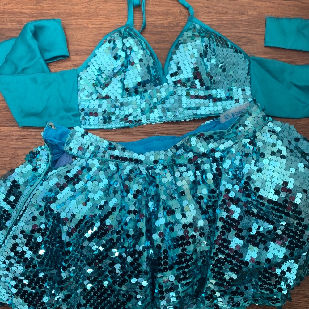 Two piece blue sequined costume